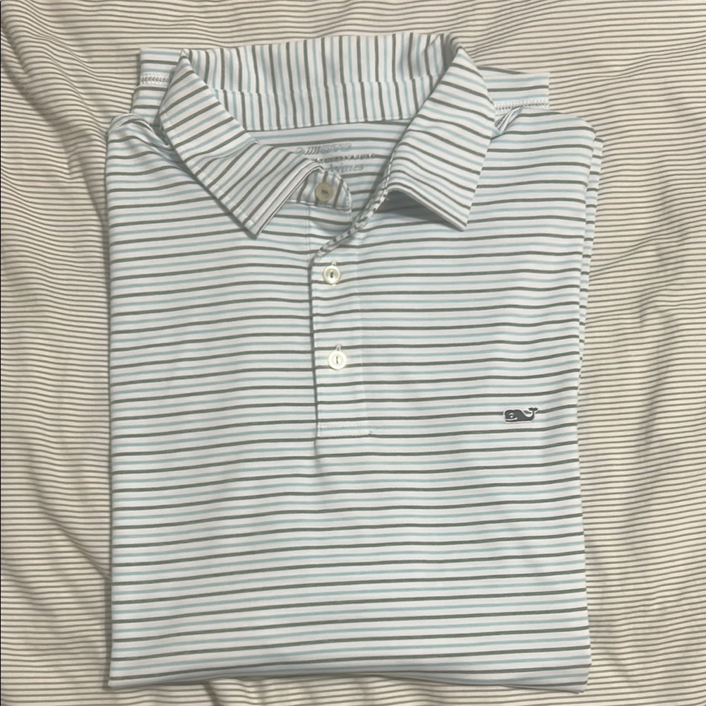 Vineyard Vines OTG Sankaty Green Blue White Polo Shirt XL EUC